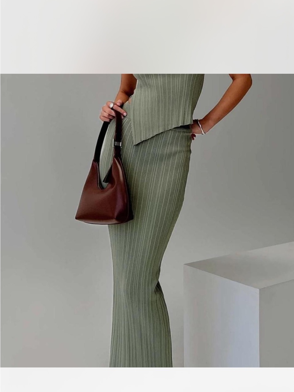 Princess Polly Olive Green Ribbed Maxi Dress